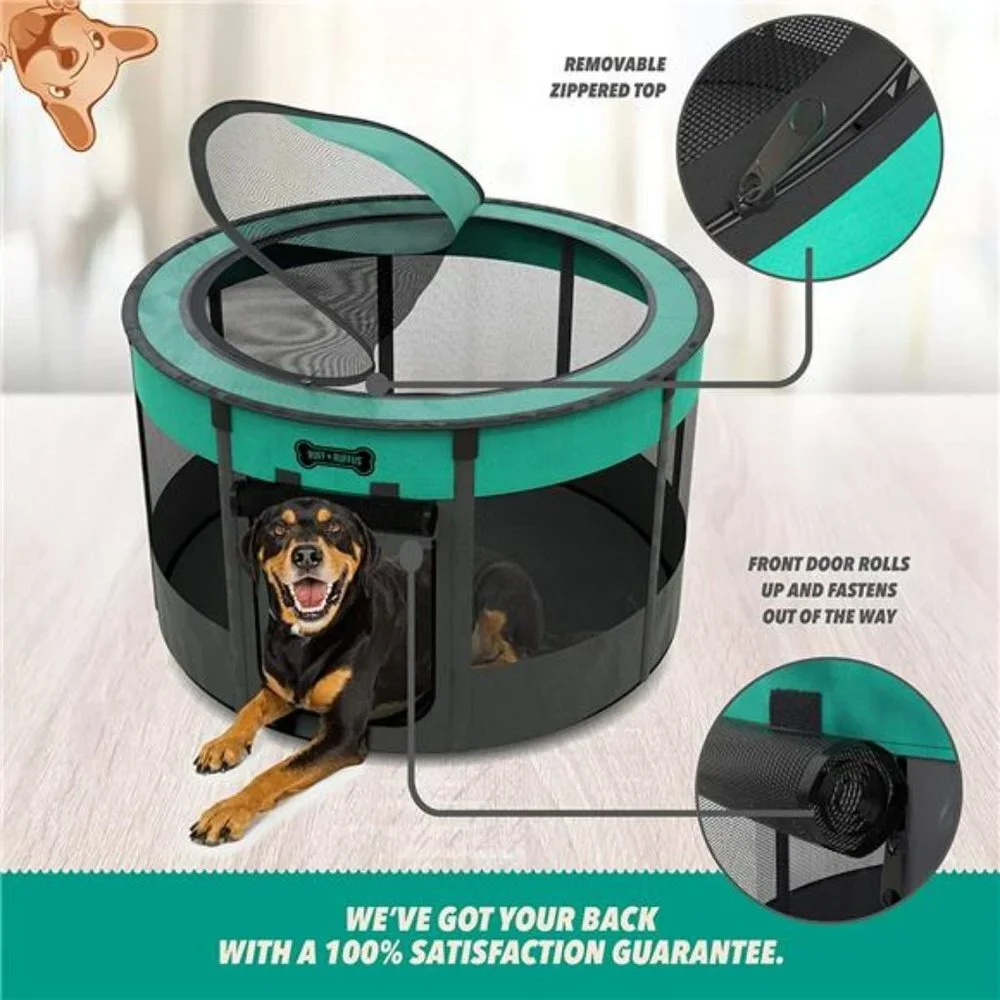 Portable Foldable Pet Playpen (Medium ( 36x36x23 inches), Aqua (Blue))